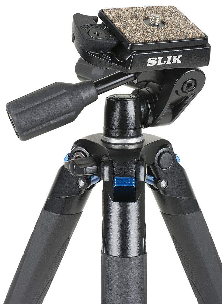 SLIK حامل ثلاثي سليك سبرينت برو III للسفر مع رأس بان ثلاثي الاتجاهات SH-704E لكاميرات ميرورليس/DSLR سوني نيكون كانون فوجي والمزيد - أسود (611-887) - Image 1